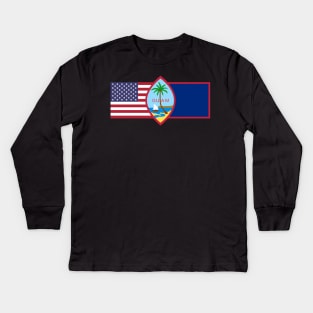 Guam Seal And Flag & American Flag Kids Long Sleeve T-Shirt